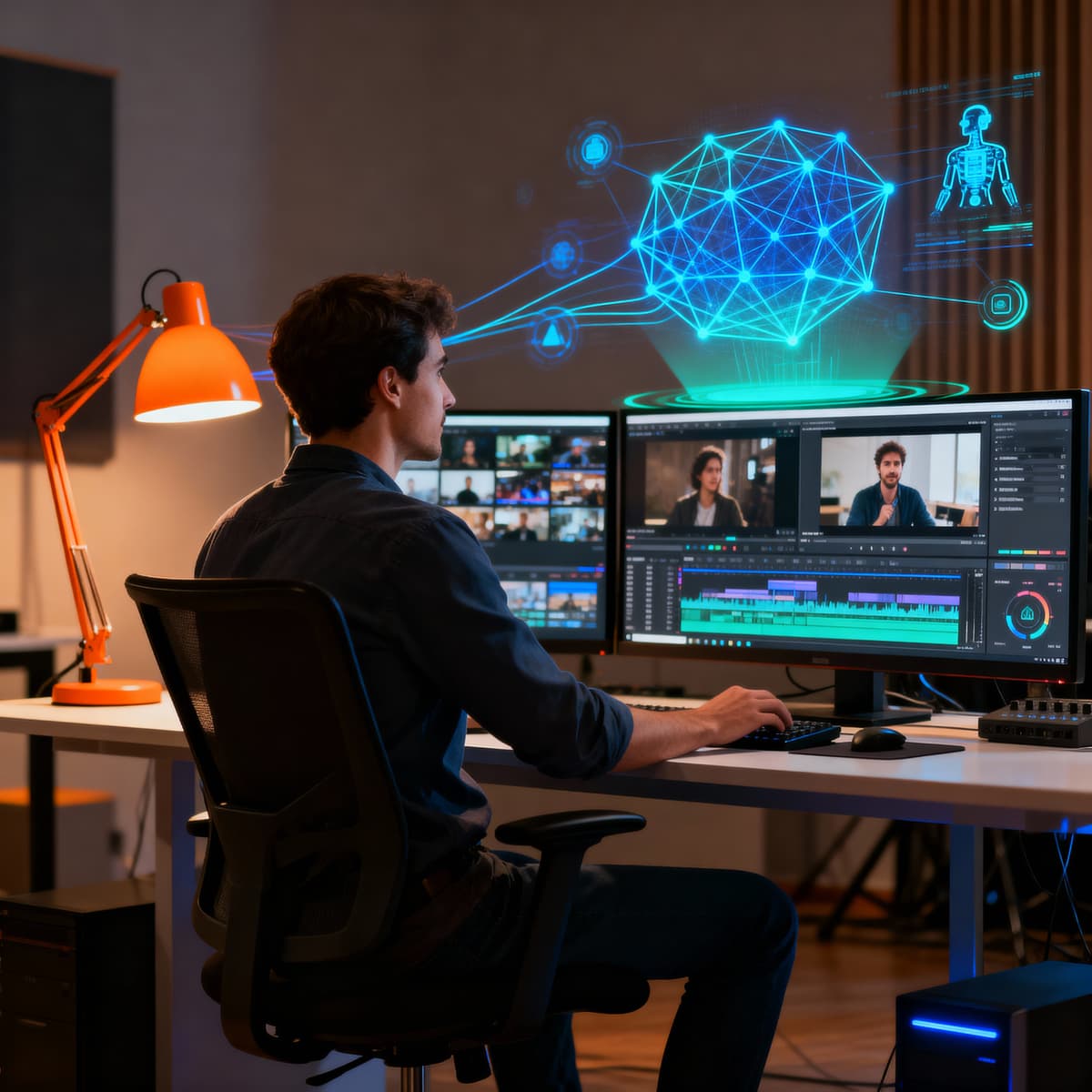 Human editor collaborating with AI